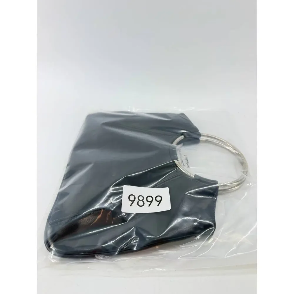 Giannini Black Ring Handle Clutch Purse Faux Leather Evening Handbag